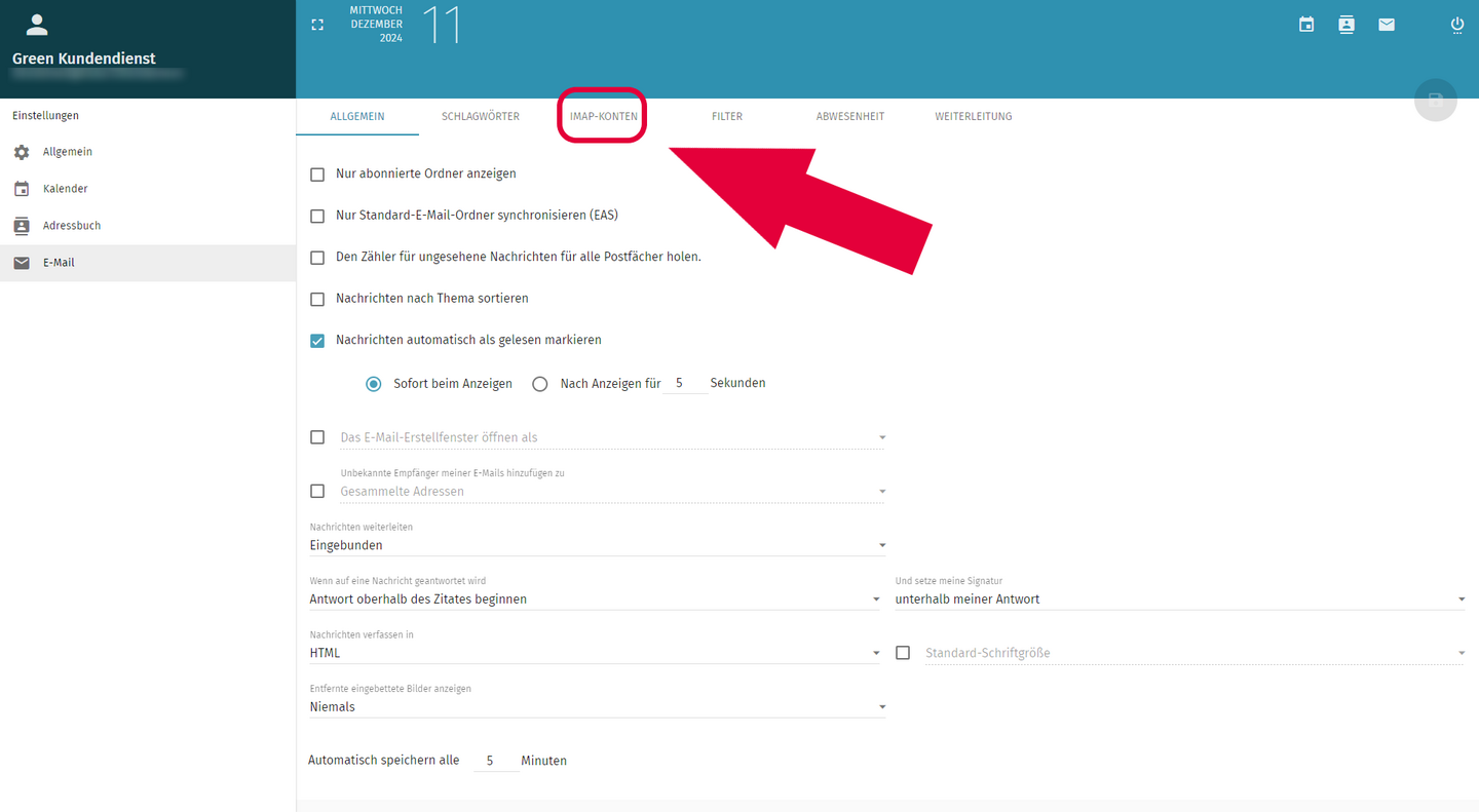 Webmail - Einstellungen - E-Mail - IMAP-Konten