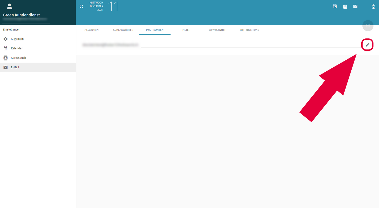 Webmail - Einstellungen - E-Mail - IMAP-Konten - E-Mail-Benutzer bearbeiten