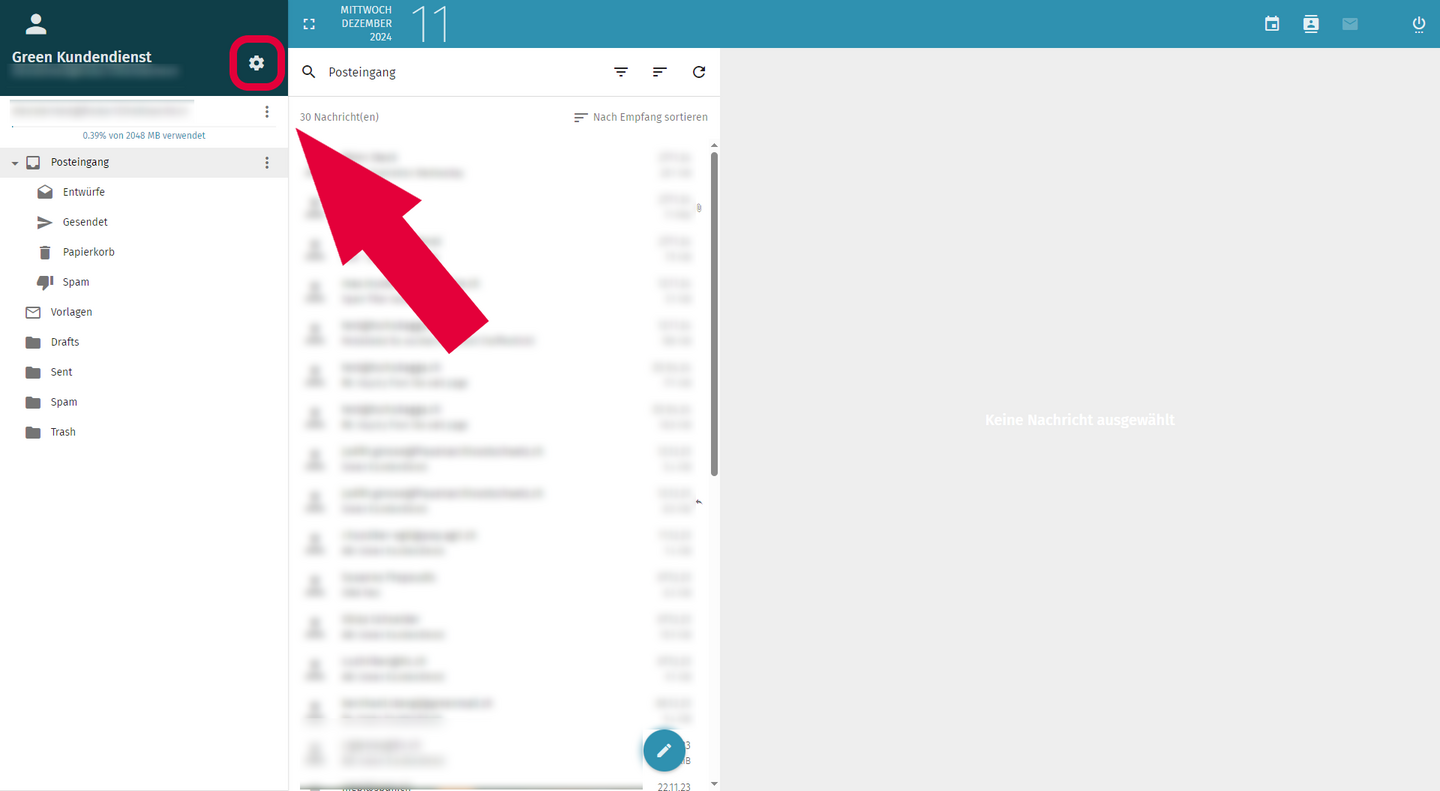 Webmail - Einstellungen (Zahnrad Icon)