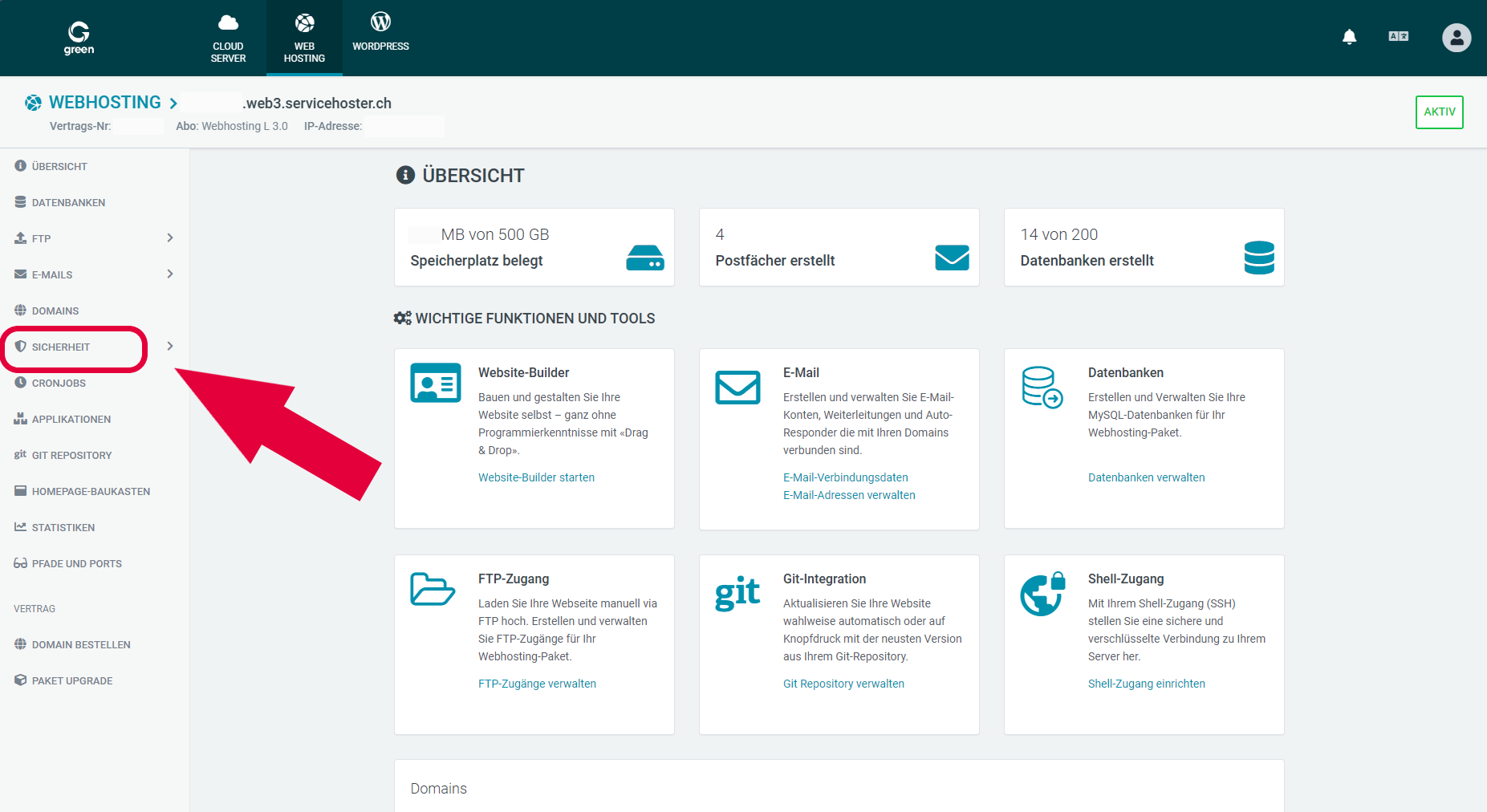 Web & Mail Control Panel - Security Option
