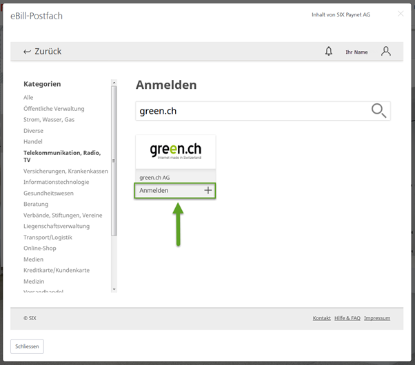 e-Bill anmelden (green.ch)