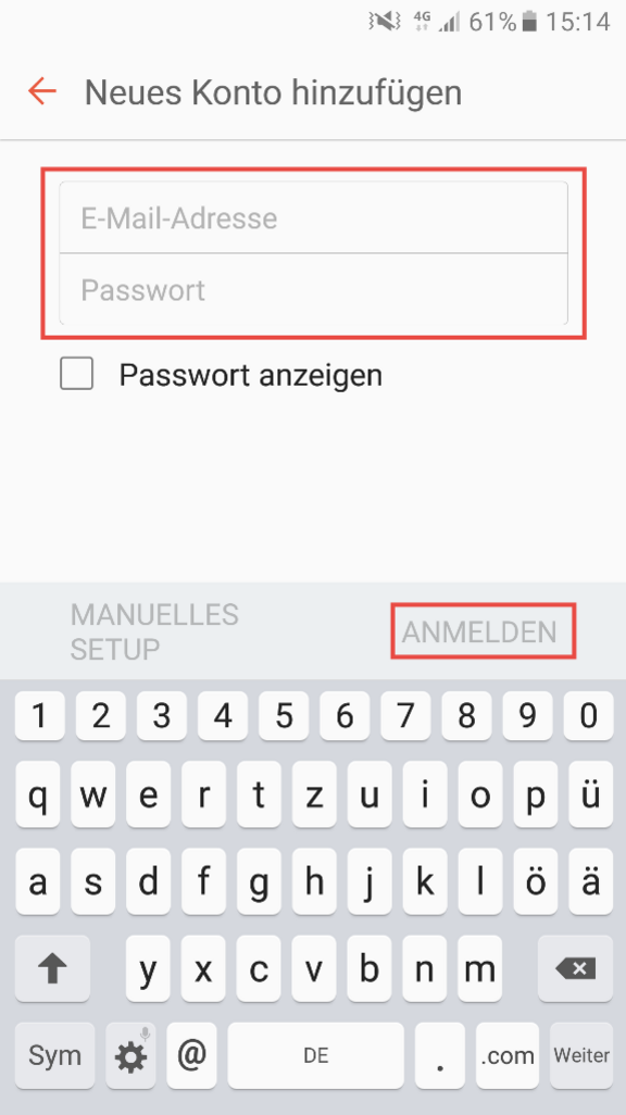 Android Neues Konto Login