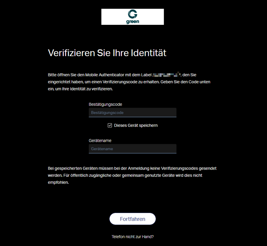 Edgepilot Verwaltungsportal - Login Screen - Zweifaktorauthentifzierung