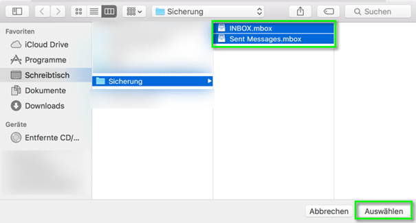 Sicherung Inbox 