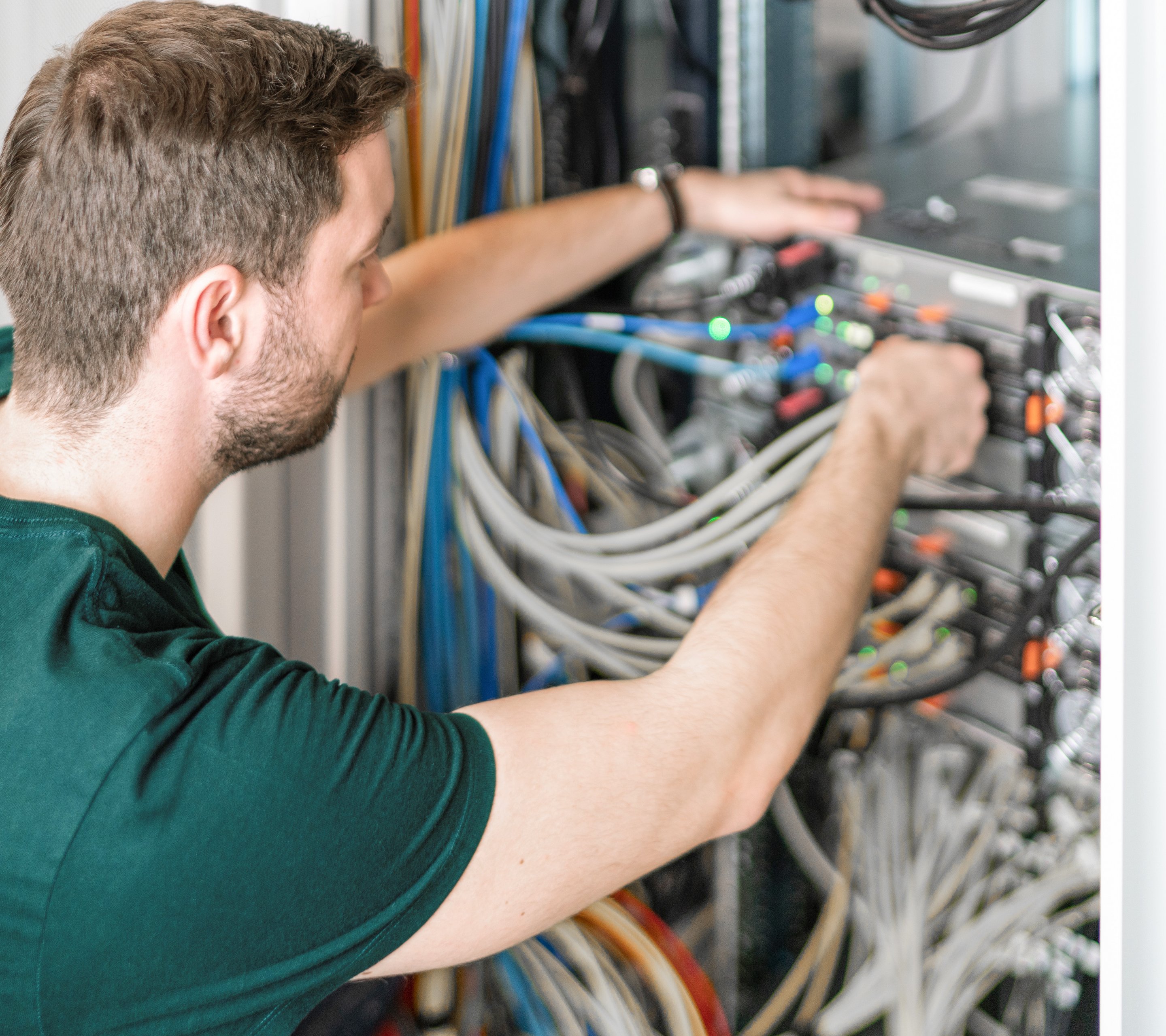 Man works on server