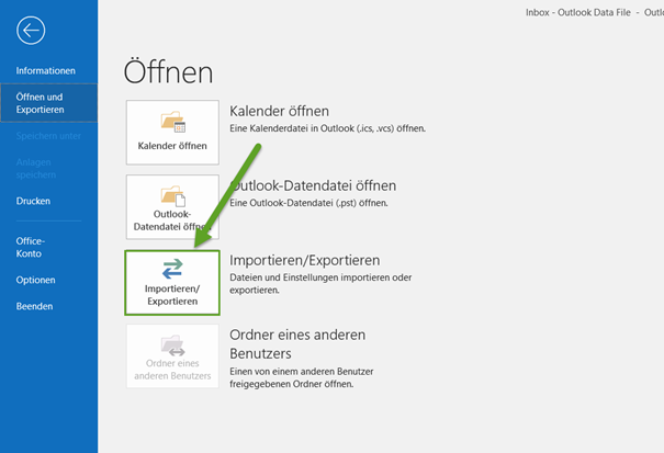 Oulook Importieren und Exportieren
