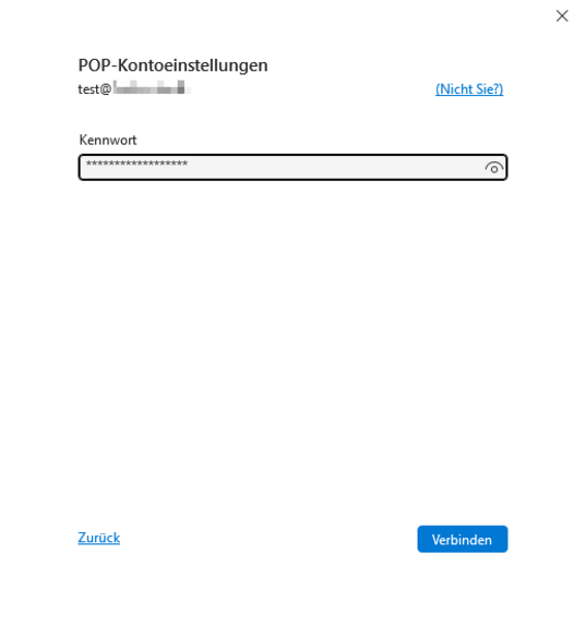 Outlook - POP-Konto einrichten - Passwort eintragen