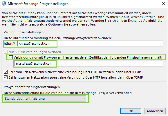Microsoft Exchange-Proxyeinstellungen