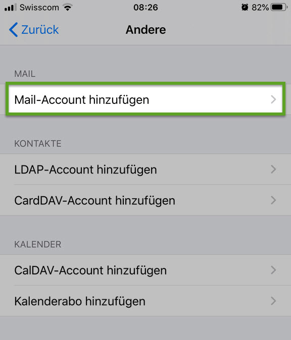 iPhone Einstellungen: Mail-Account hinzufügen